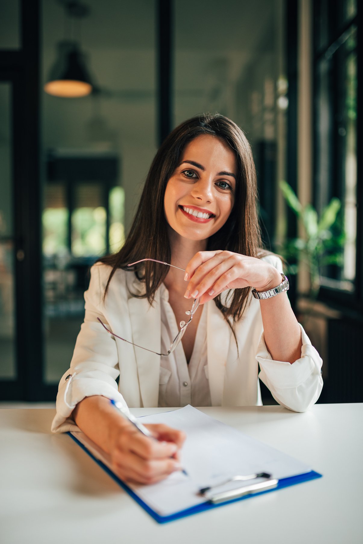 Portrait of a smiling hr manager ready for job interview, looking at camera.